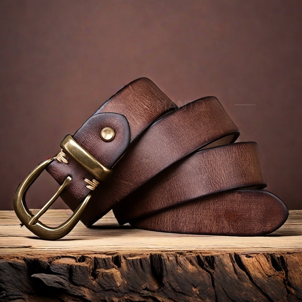Ceinture homme en cuir pleine fleur avec boucle vintage en métal massif