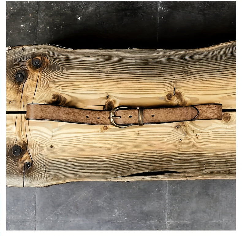 Ceinture homme en cuir pleine fleur avec boucle vintage en métal massif