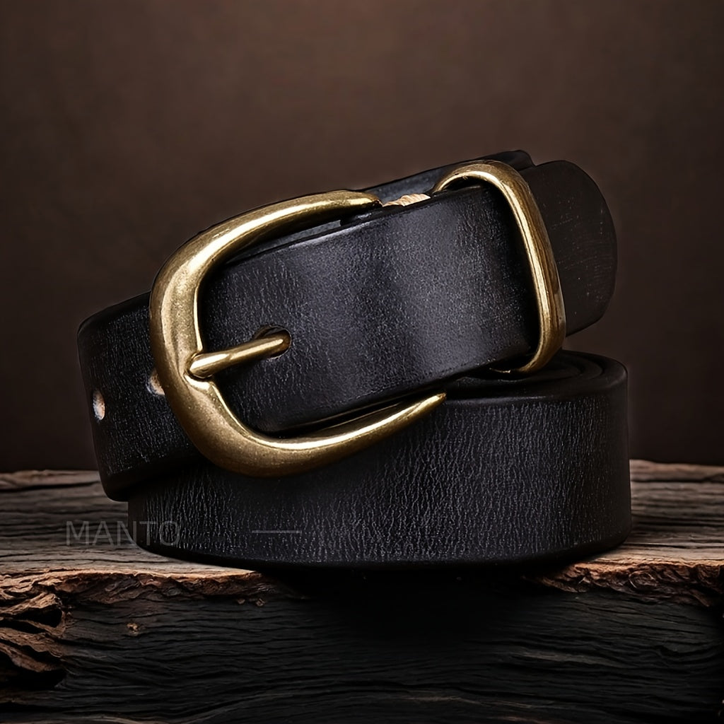 Ceinture homme en cuir pleine fleur avec boucle vintage en métal massif