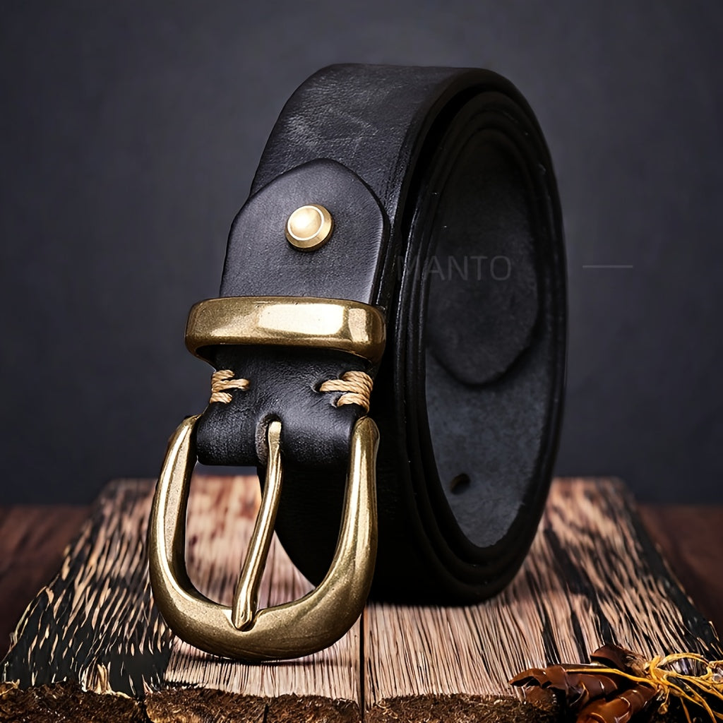Ceinture homme en cuir pleine fleur avec boucle vintage en métal massif