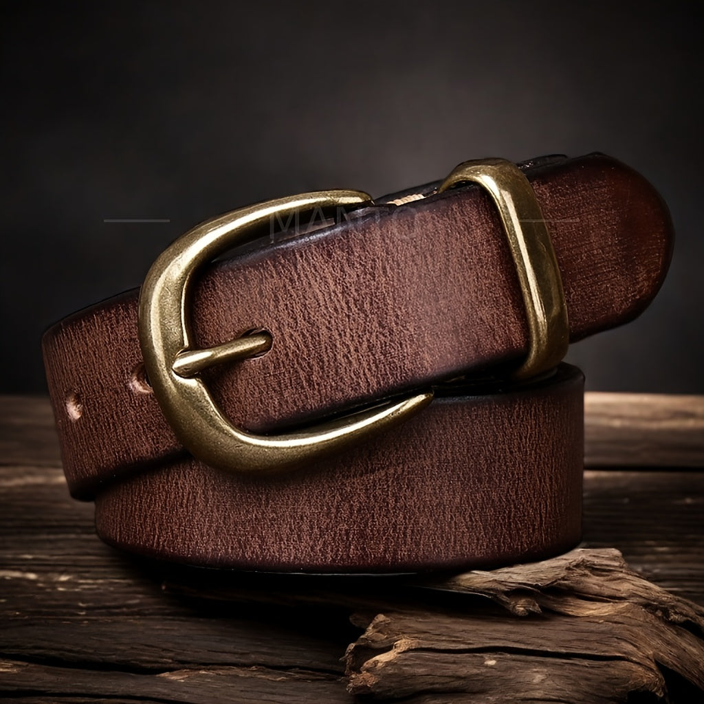 Ceinture homme en cuir pleine fleur avec boucle vintage en métal massif