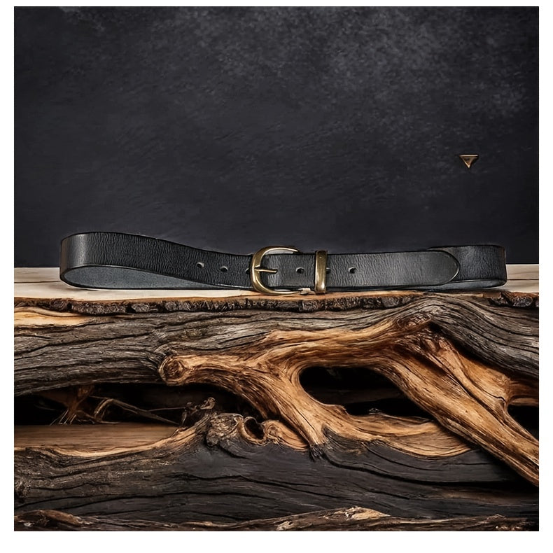 Ceinture homme en cuir pleine fleur avec boucle vintage en métal massif