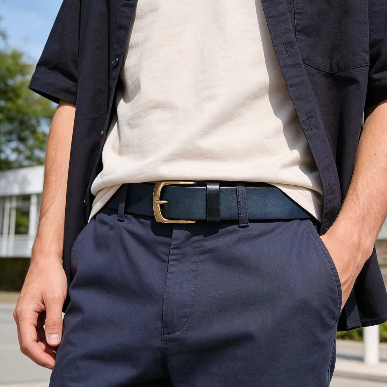 Ceinture à Boucle Classique en Cuir pour Homme Yvon — visuel 1