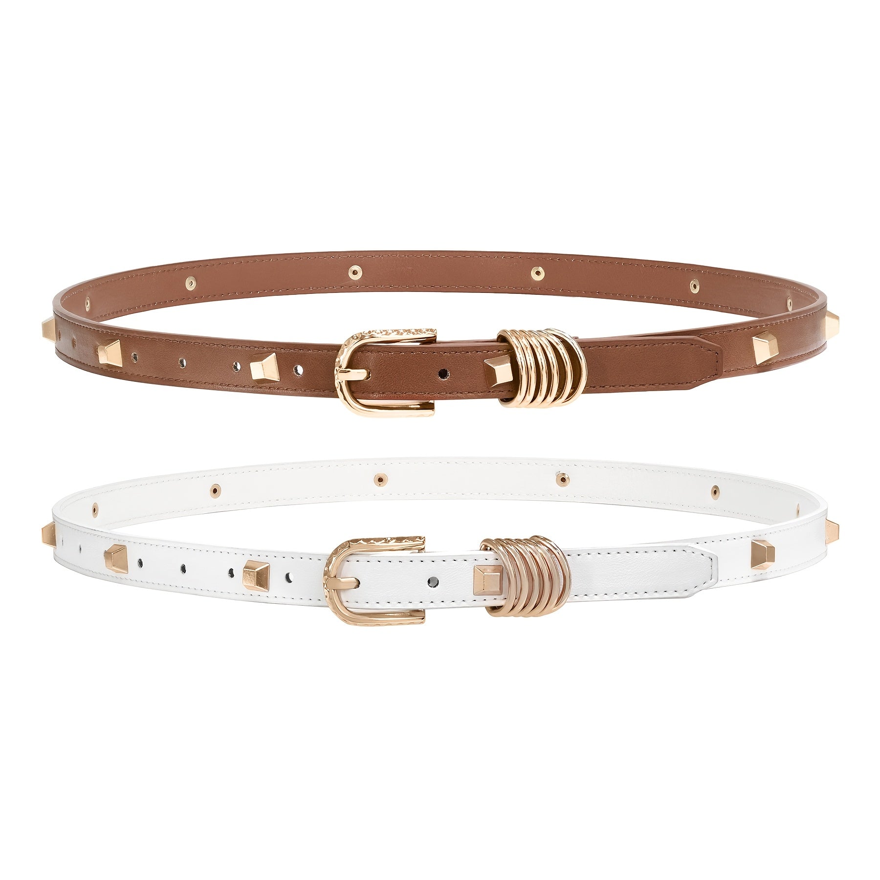 Ceinture Cloutée en Simili Cuir pour Femme Rose — visuel 4