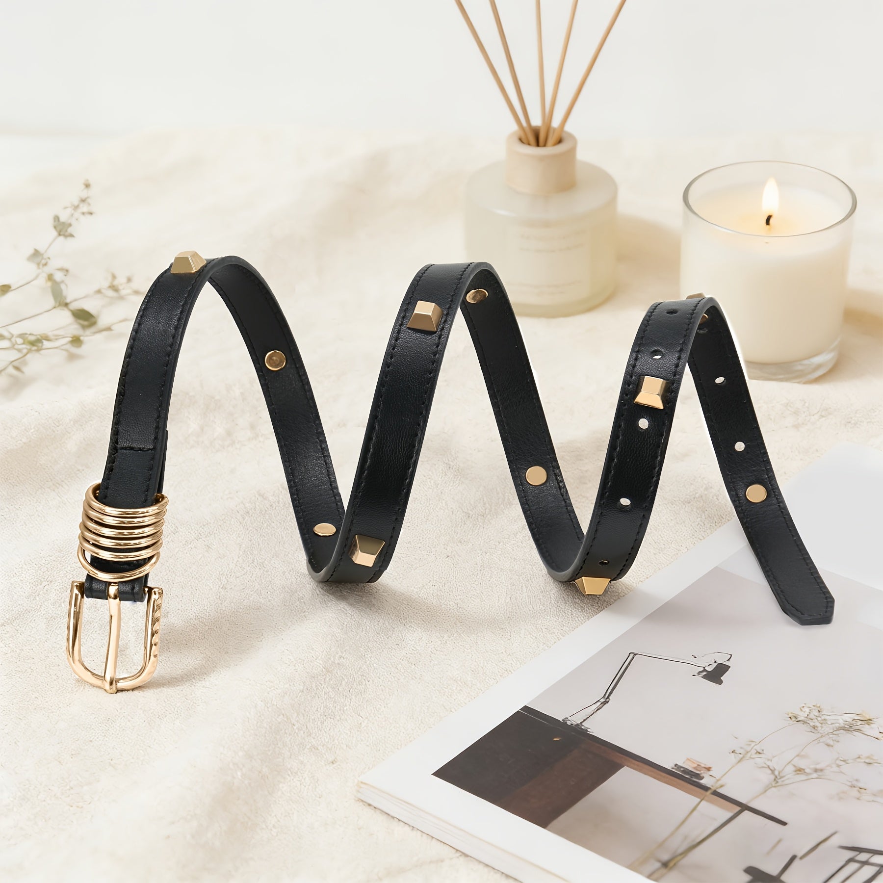 Ceinture Cloutée en Simili Cuir pour Femme Rose — visuel 5