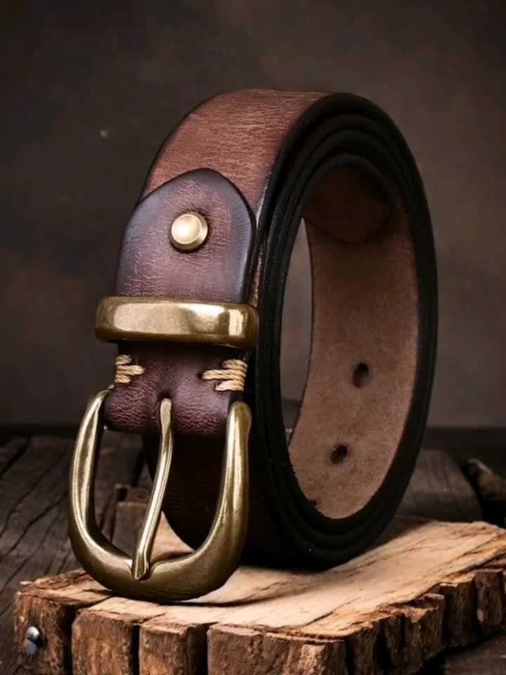 Ceinture homme en cuir pleine fleur avec boucle vintage en métal massif