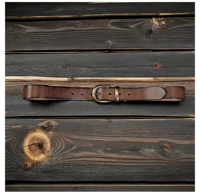 Ceinture homme en cuir pleine fleur avec boucle vintage en métal massif