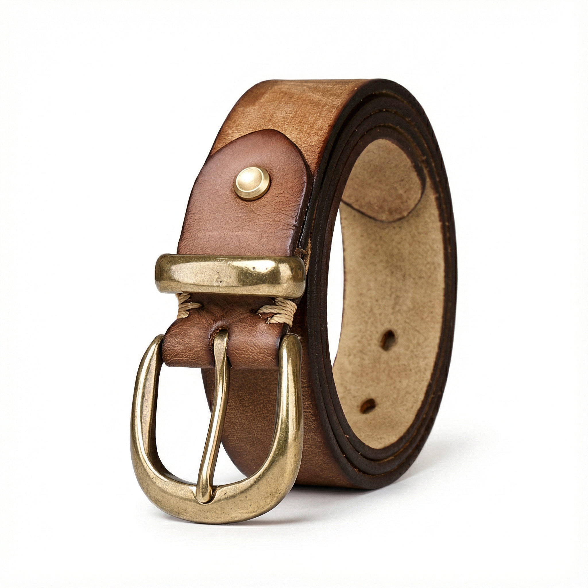 Ceinture homme en cuir pleine fleur avec boucle vintage en métal massif