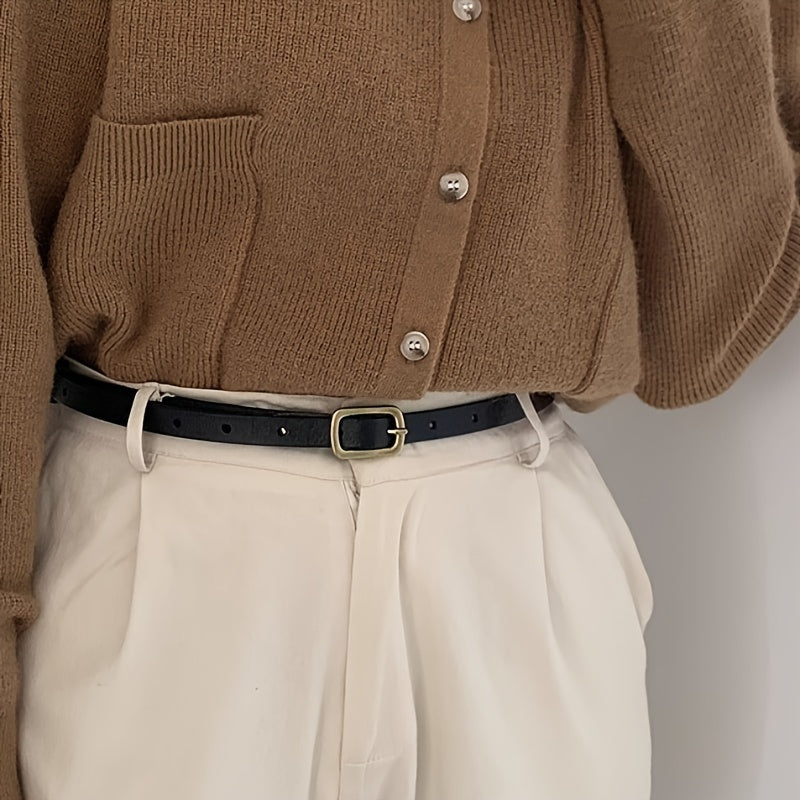 Ceinture fine femme en simili cuir avec boucle dorée vintage