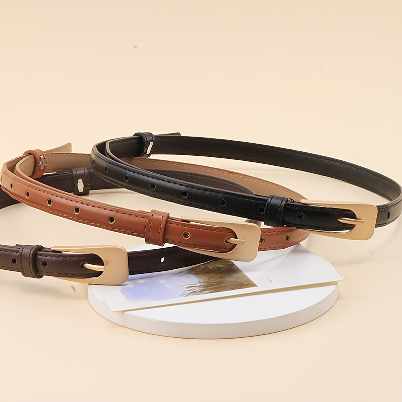 Ceinture fine femme en cuir avec boucle rectangulaire chic