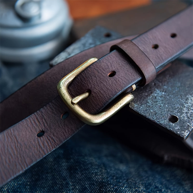 Ceinture homme cuir épais pleine fleur avec boucle métal brossé vintage