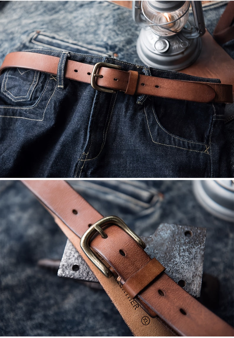 Ceinture homme cuir épais pleine fleur avec boucle métal brossé vintage