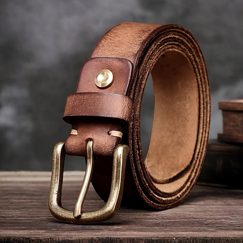Ceinture homme cuir épais pleine fleur avec boucle métal brossé vintage