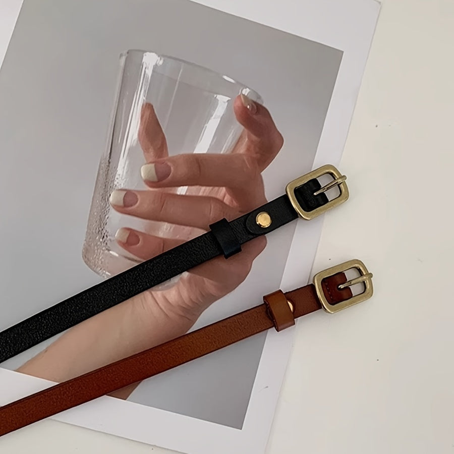 Ceinture fine femme en simili cuir avec boucle dorée vintage