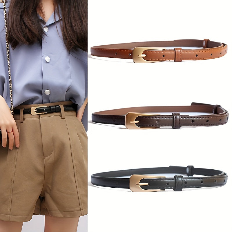 Ceinture fine femme en cuir avec boucle rectangulaire chic