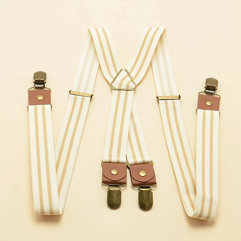 Bretelles homme style vintage à rayures avec pinces métal et finitions cuir