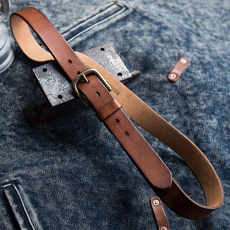 Ceinture homme cuir épais pleine fleur avec boucle métal brossé vintage
