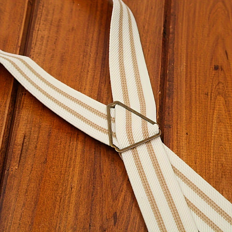 Bretelles homme style vintage à rayures avec pinces métal et finitions cuir