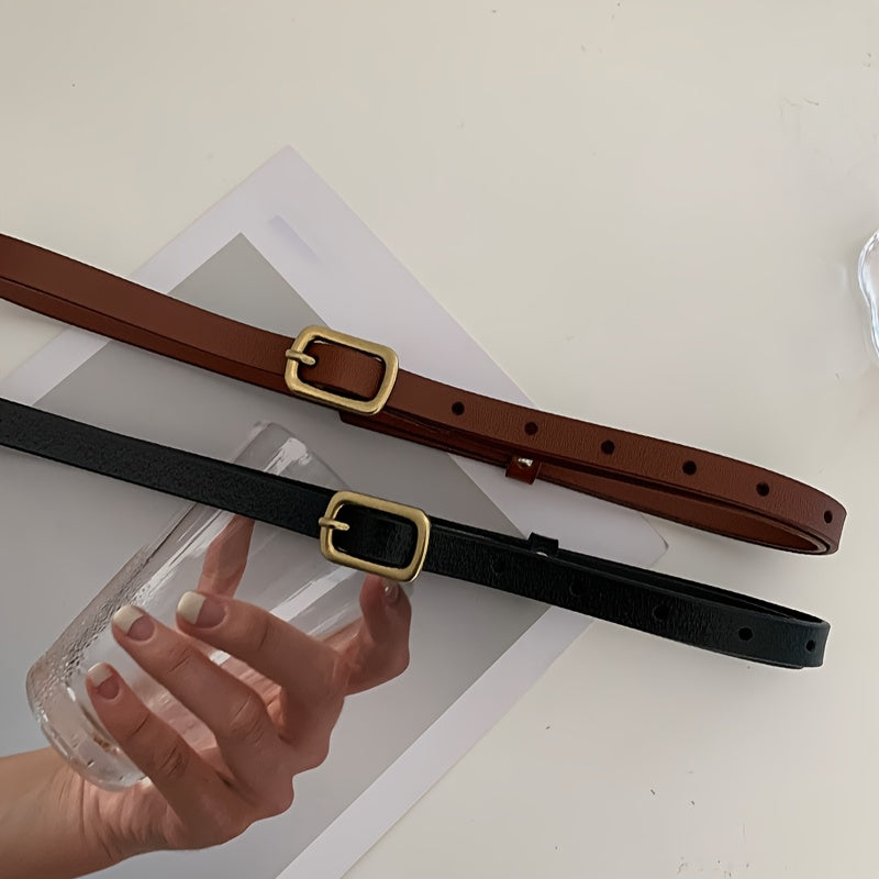 Ceinture fine femme en simili cuir avec boucle dorée vintage