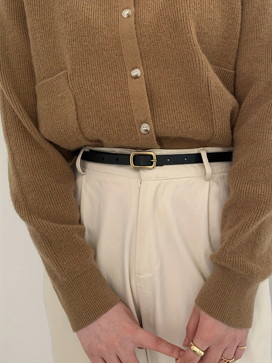 Ceinture fine femme en simili cuir avec boucle dorée vintage
