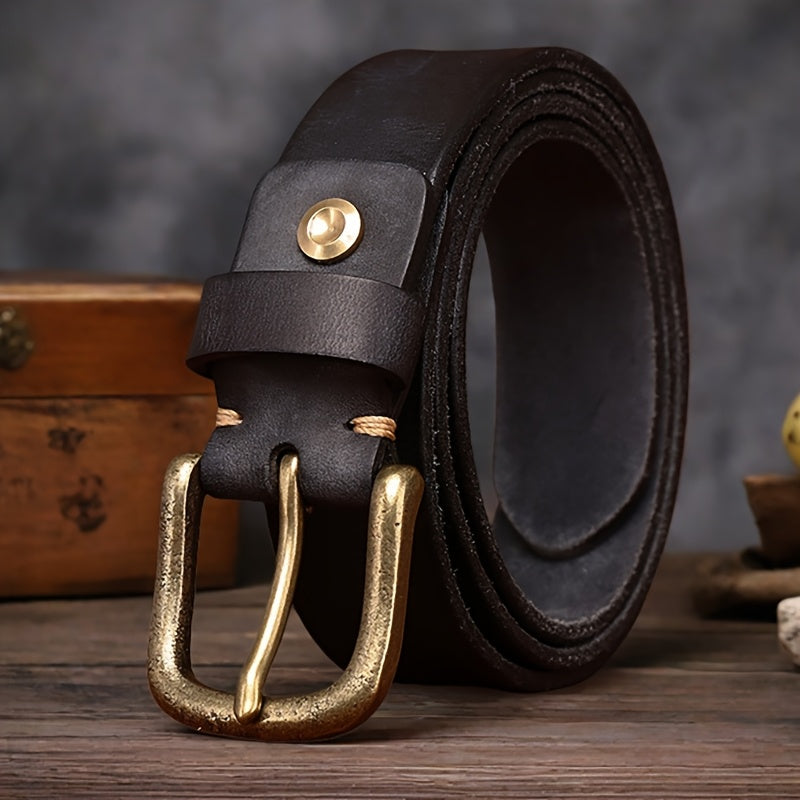 Ceinture homme cuir épais pleine fleur avec boucle métal brossé vintage