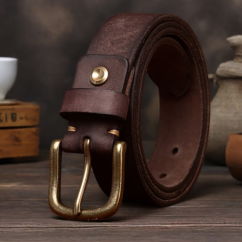 Ceinture homme cuir épais pleine fleur avec boucle métal brossé vintage