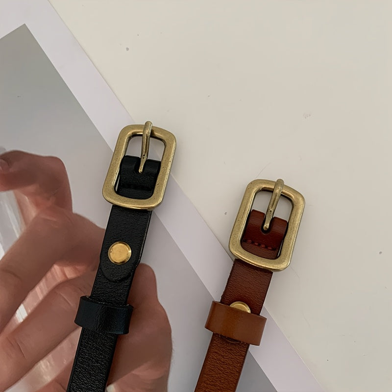 Ceinture fine femme en simili cuir avec boucle dorée vintage