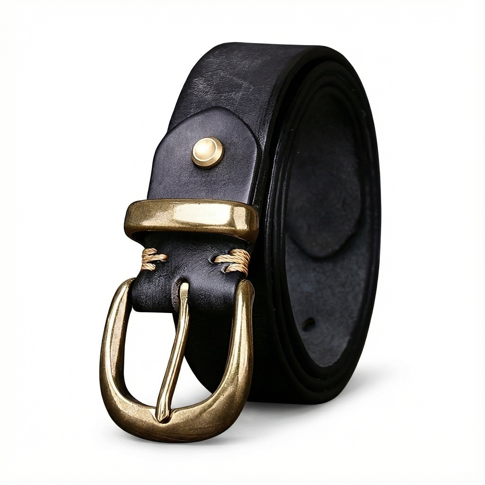 Ceinture homme en cuir pleine fleur avec boucle vintage en métal massif