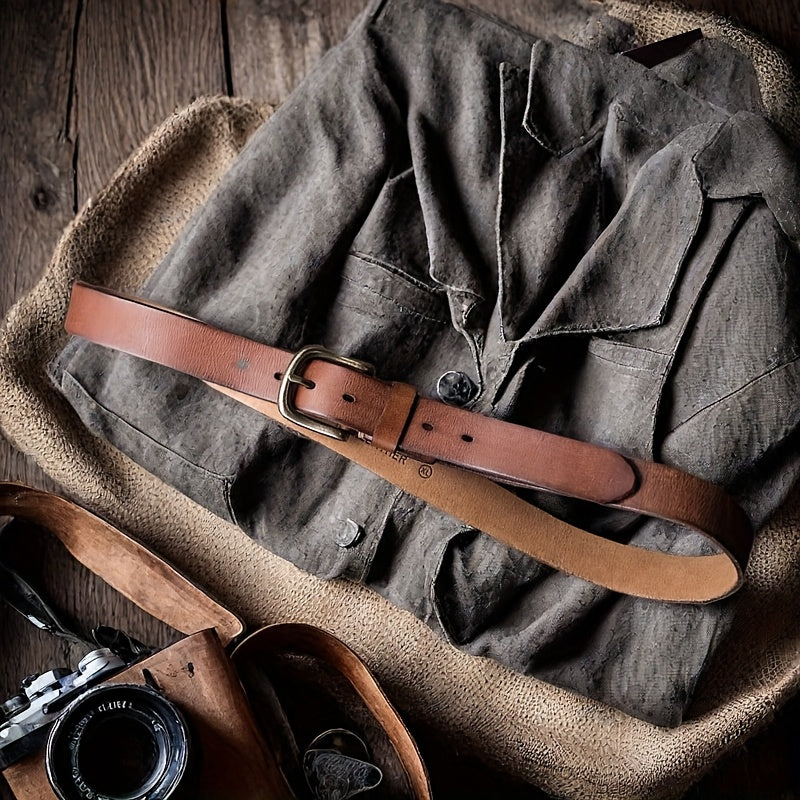 Ceinture homme cuir épais pleine fleur avec boucle métal brossé vintage