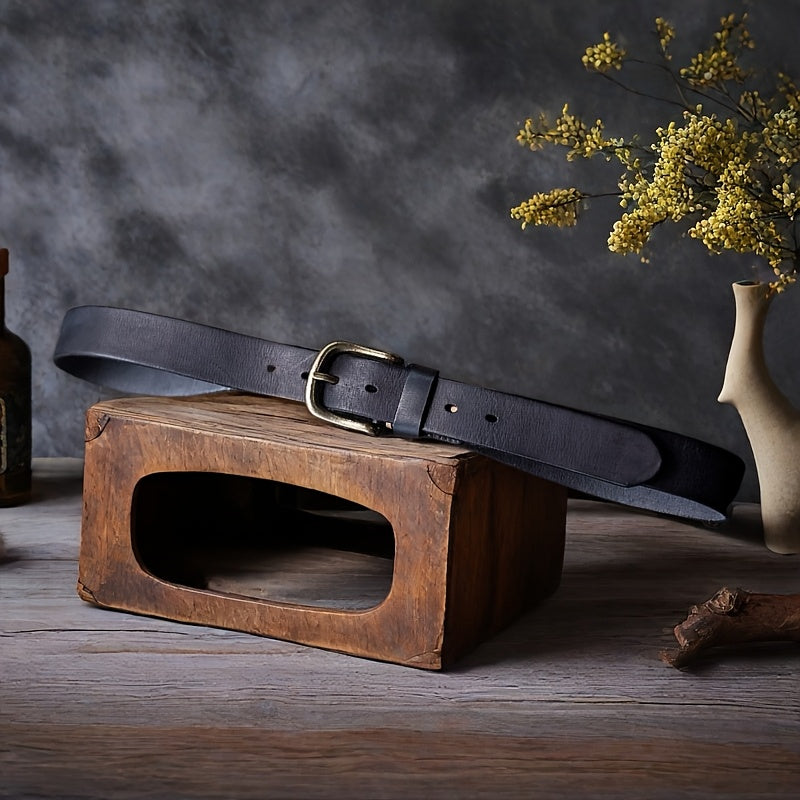 Ceinture homme cuir épais pleine fleur avec boucle métal brossé vintage