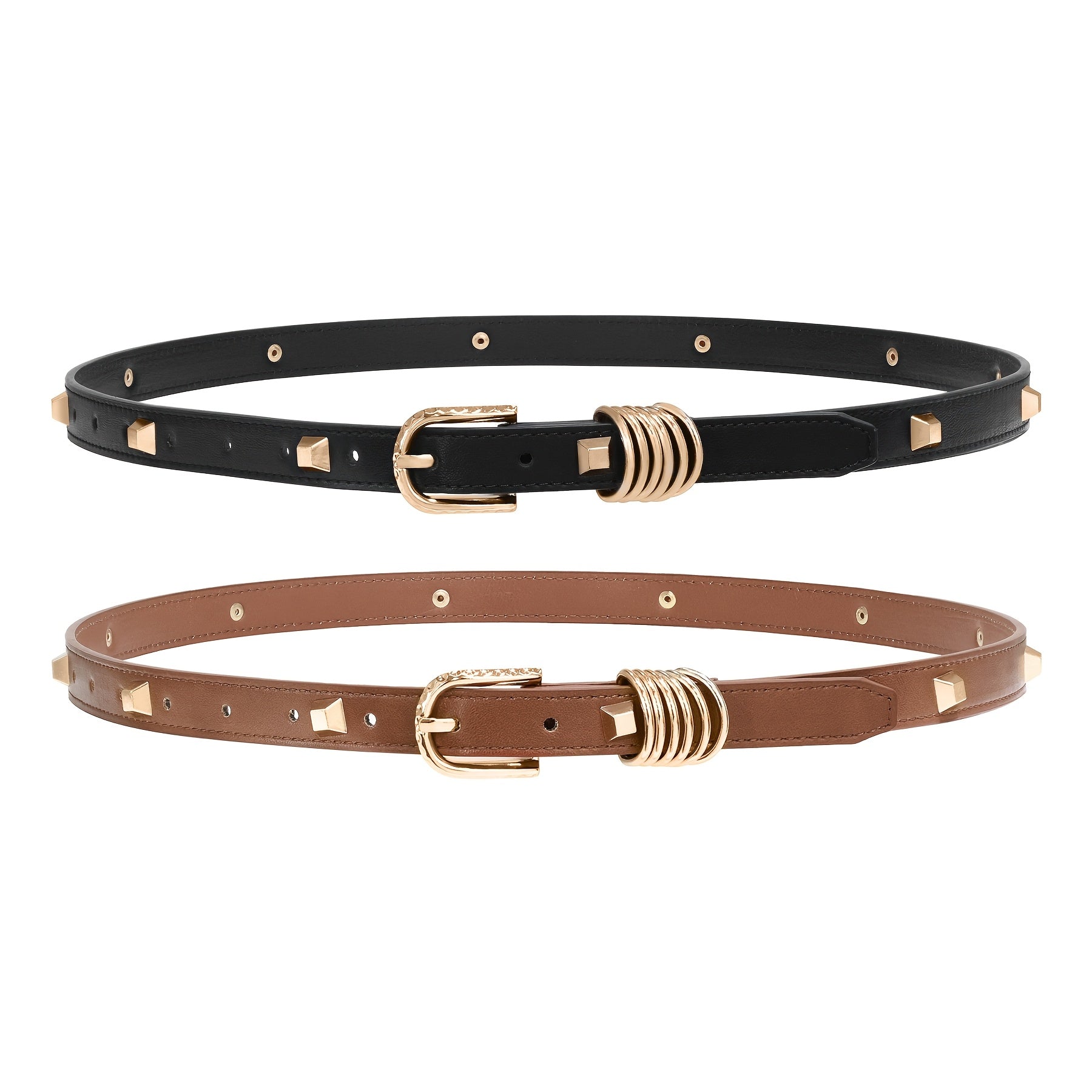 Ceinture Cloutée en Simili Cuir pour Femme Rose — visuel 3