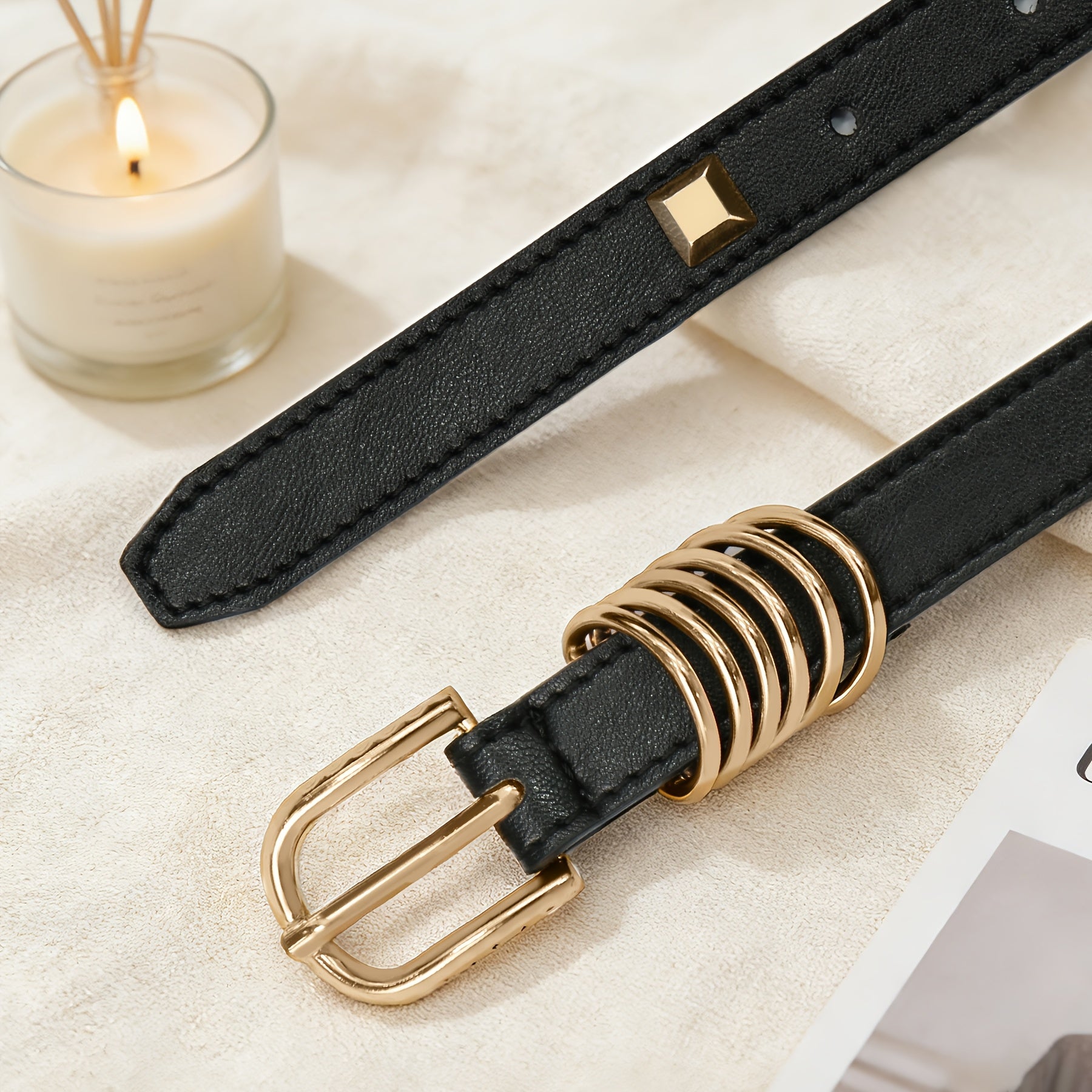 Ceinture Cloutée en Simili Cuir pour Femme Rose — visuel 6