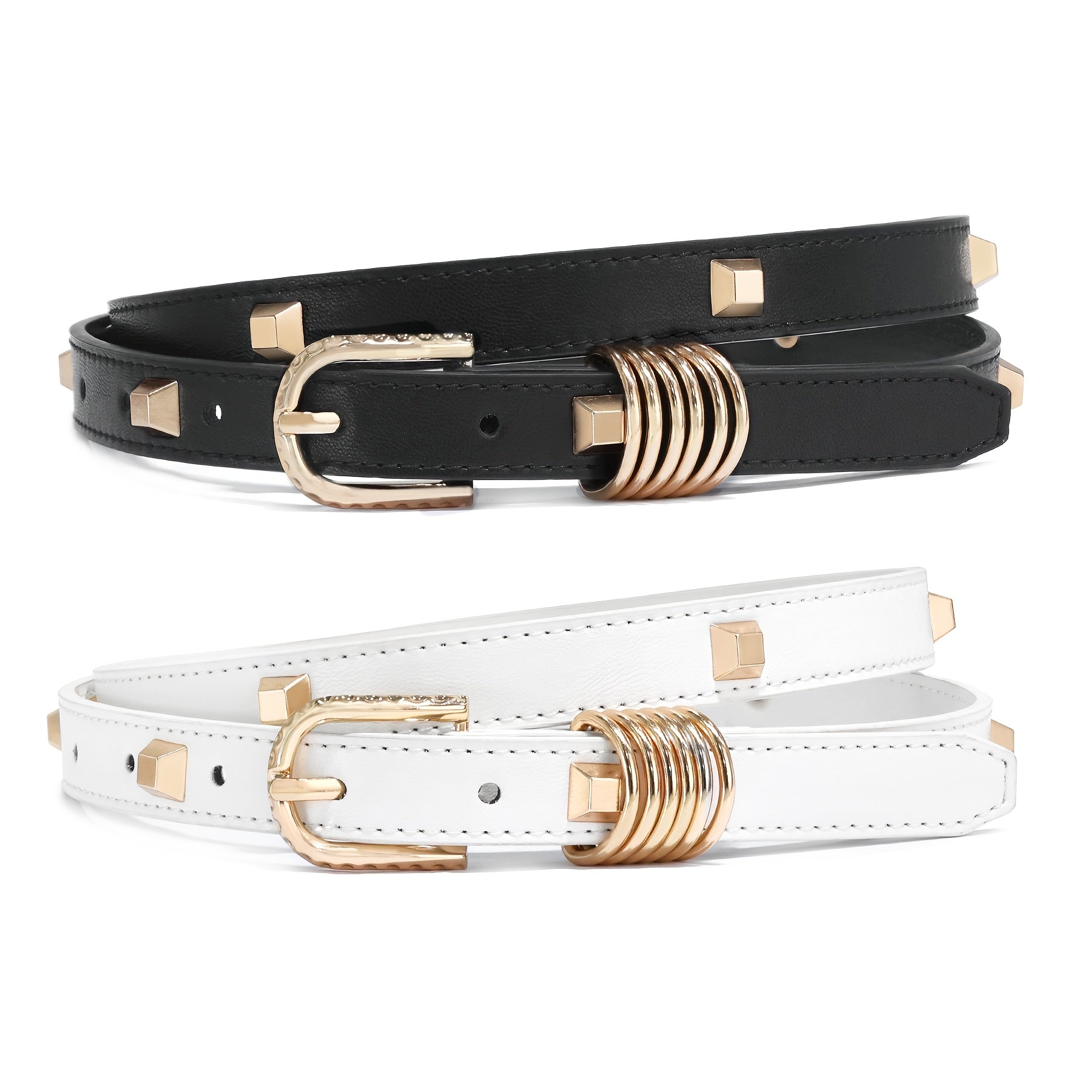 Ceinture Cloutée en Simili Cuir pour Femme Rose — visuel 7