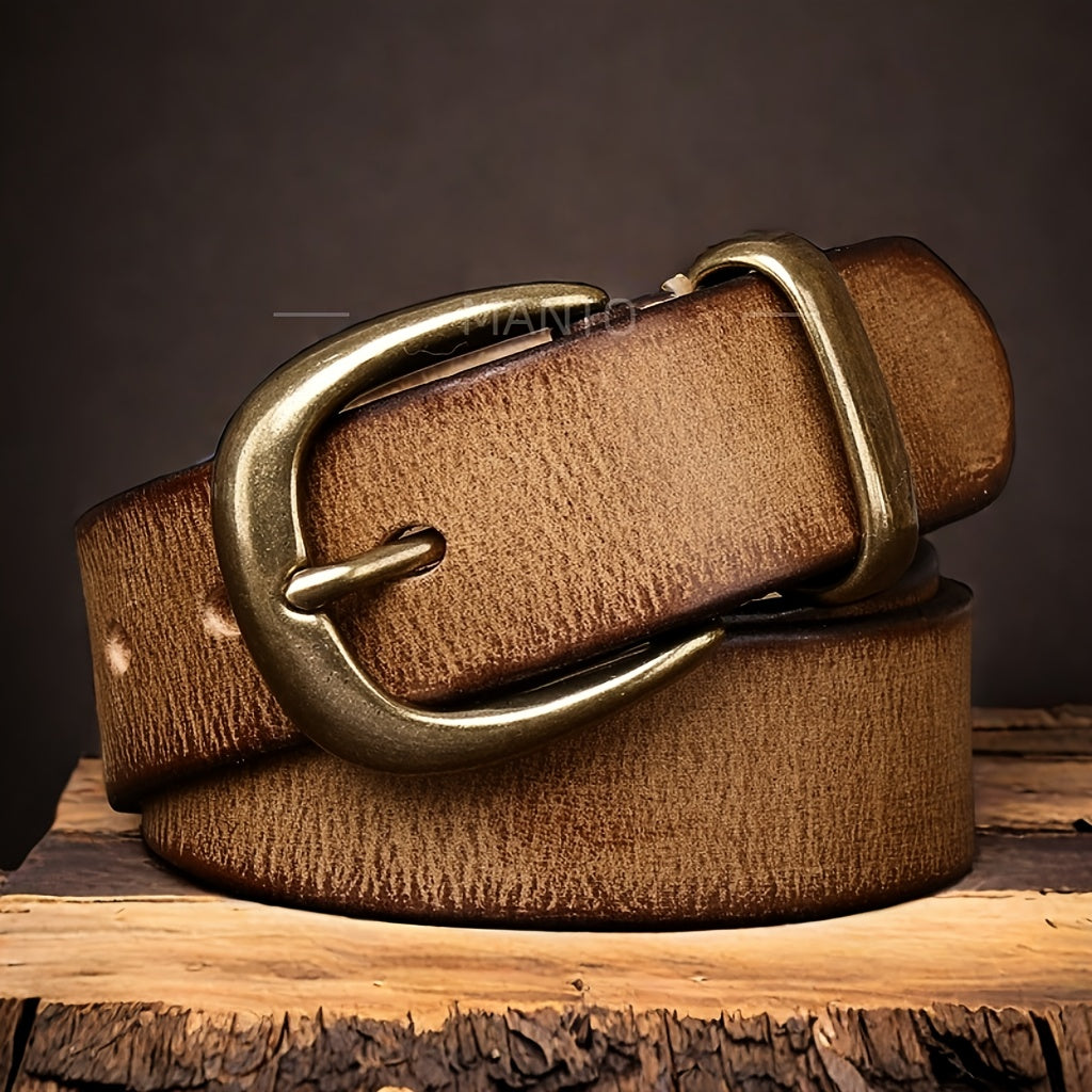 Ceinture homme en cuir pleine fleur avec boucle vintage en métal massif