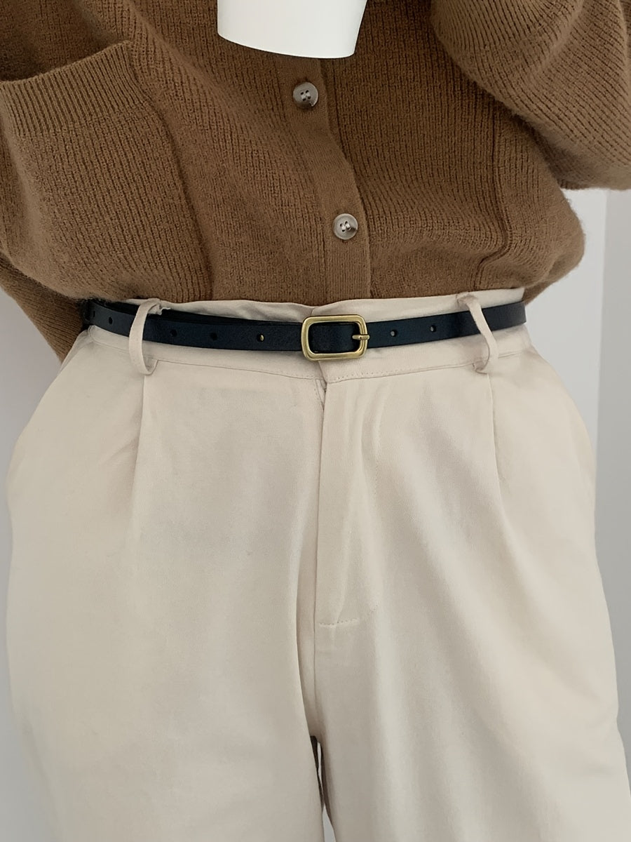 Ceinture fine femme en simili cuir avec boucle dorée vintage