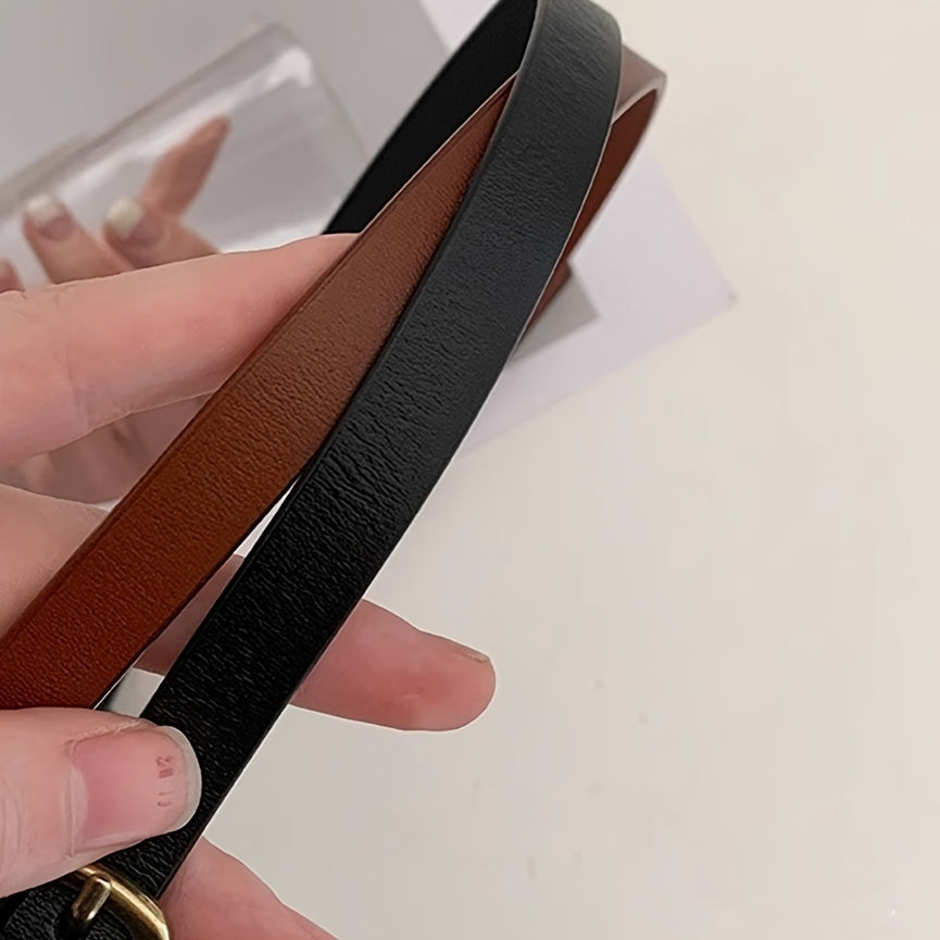 Ceinture fine femme en simili cuir avec boucle dorée vintage