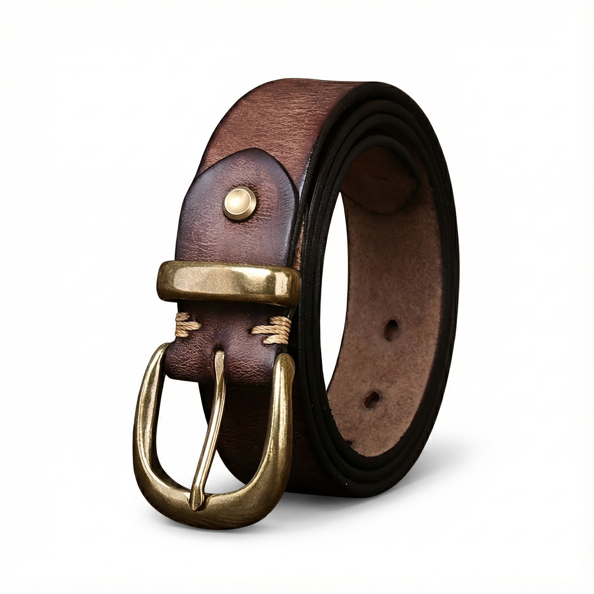 Ceinture homme en cuir pleine fleur avec boucle vintage en métal massif