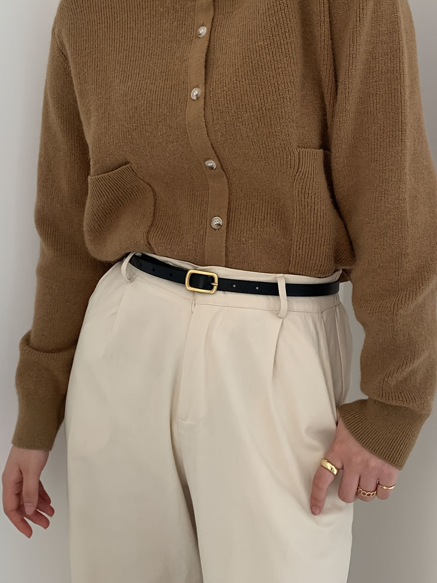 Ceinture fine femme en simili cuir avec boucle dorée vintage