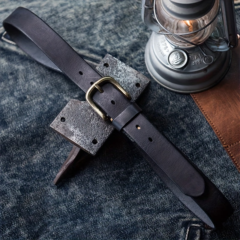 Ceinture homme cuir épais pleine fleur avec boucle métal brossé vintage